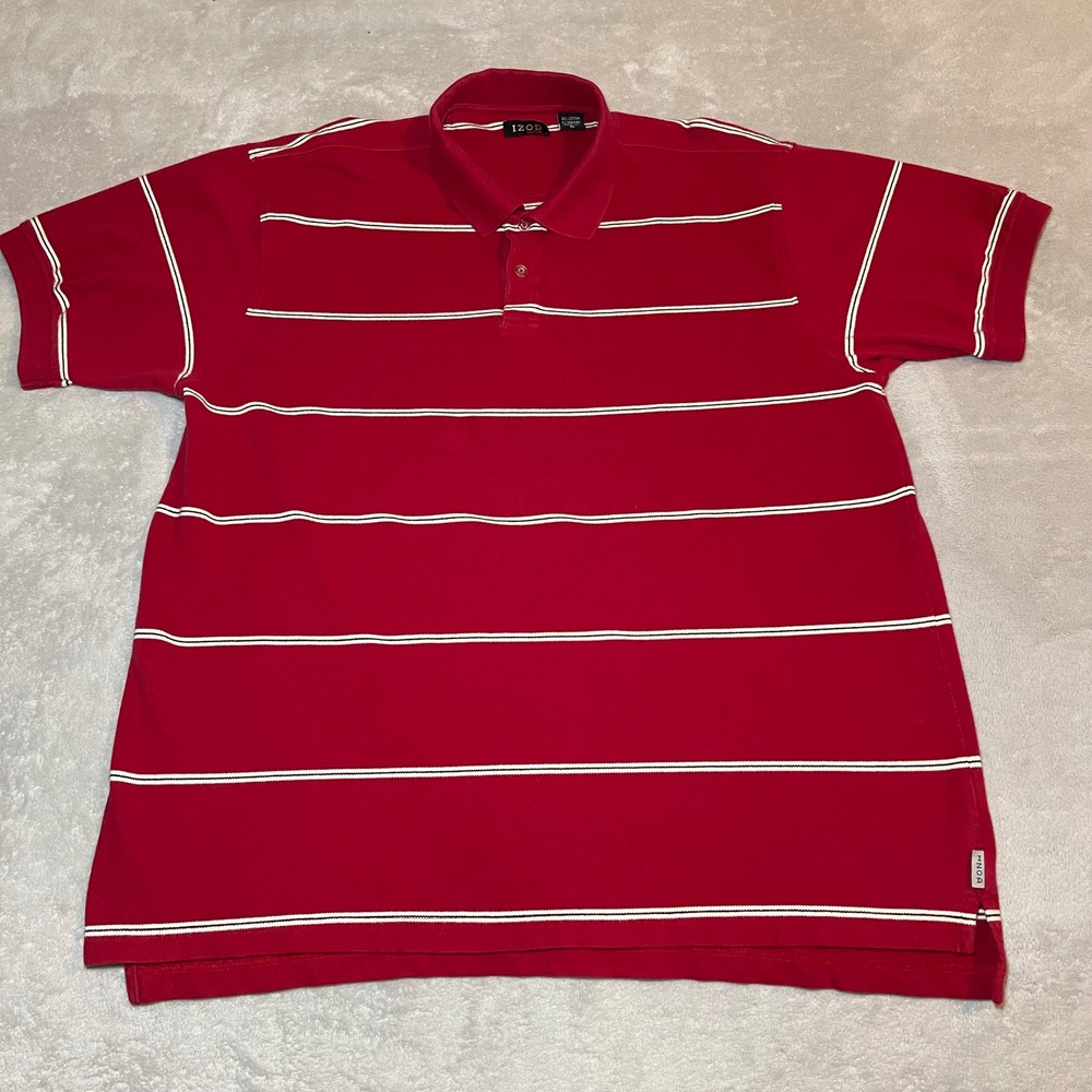 Vintage IZOD XFG Shirt Mens XL Red White Striped Short Sleeve Polo Cotton Blend